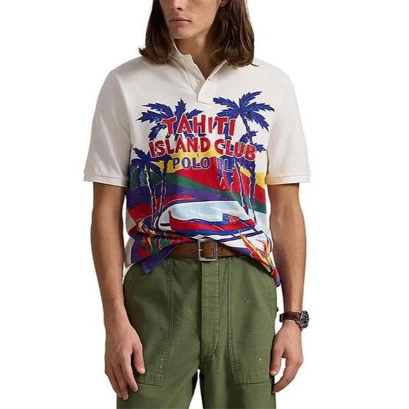 NWT $168 Polo Ralph Lauren Men's Polo Shirt 2XL,XL Mesh Vacation Graphic SS Polo - Picture 1 of 7